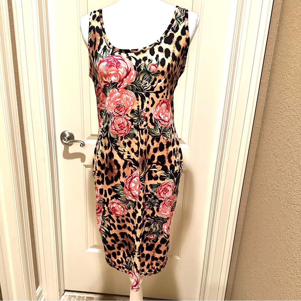 Animal Print and Roses Slip On Dress